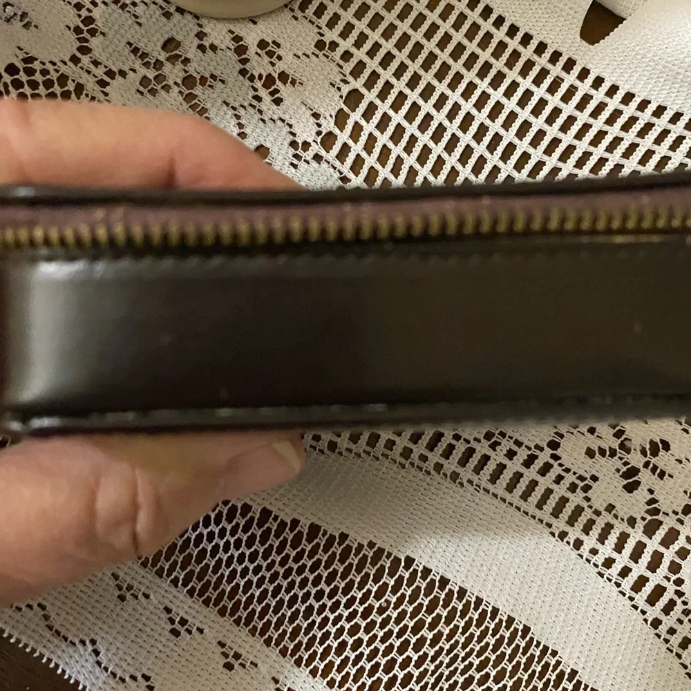 Men's Black Leather zipper case. Money Clip with Gold Accent. Viet nam era.